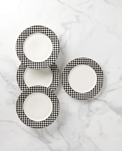 Gingham Black Halloween Dinner Plate Set for 4 - Porcelain Tableware