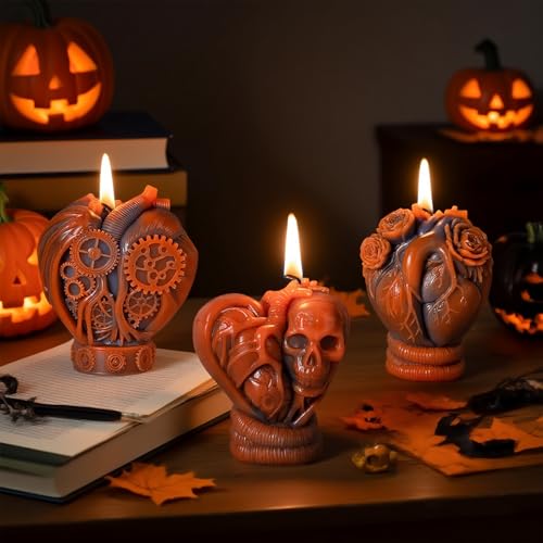 4 Pack Heart Skull Rose Candle Molds - Silicone DIY Craft Molds