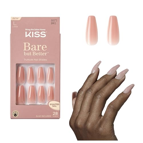 Nude Glow Press On Nails Set - Long Coffin Shape, 28 Nails + Glue, Variation of THIS listing