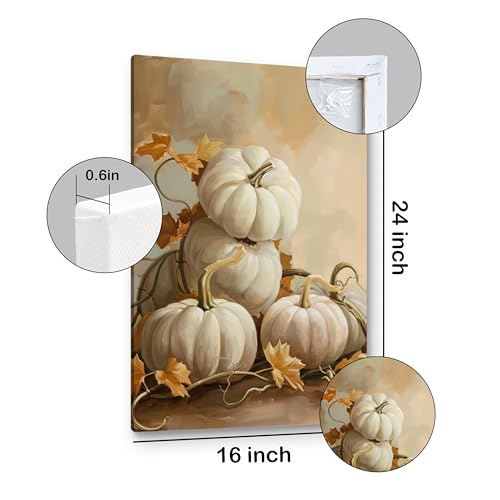 Fall Wall Art Decor Canvas Pumpkin 24x16 Inches with Frame - Harvest Thanksgiving Halloween