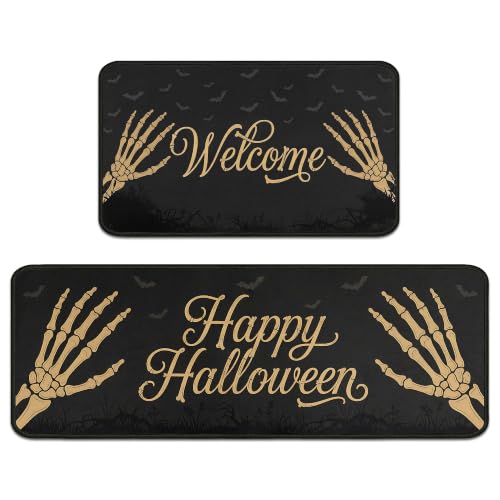 Halloween Kitchen Rug Set of 2 Welcome 1 Non Slip Floor Mats - Pumpkin Ghost