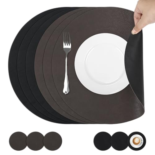 Comfoyar Faux Leather Halloween Placemats & Coasters Set of 6 - Black & Brown