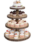 Wood Cupcake Stand 4 Tier Roud Rustic Cake Display Holder for Parties