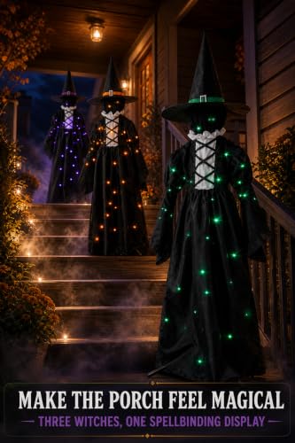 Lighted Halloween Yard Decorations Set of 3 Witches - Black, 59 Inches
