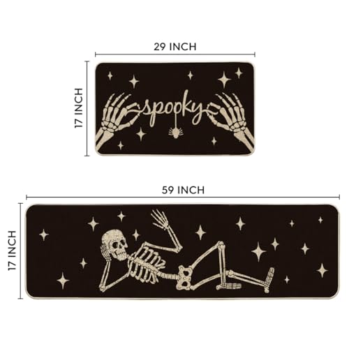 Skeleton Halloween Kitchen Mats Set of 2 - Black 17x29 & 17x59 Inches