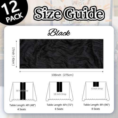 Black Cheesecloth Table Runner 17 x 108 Inch - 12 Pack, Rustic Event Decor