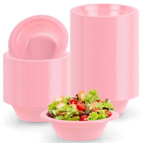 Pink Disposable Plastic Bowls (100 Pcs) - 12oz Party, Salad, Dessert, Picnic