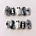 Gothic Halloween Press On Nails Short Almond Spider Ghost Set - Variation 31
