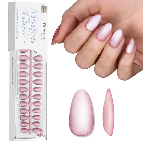 Beetles Cat Eye Press On Nails - Pink Aurora 8b Short Almond 160Pcs Glow