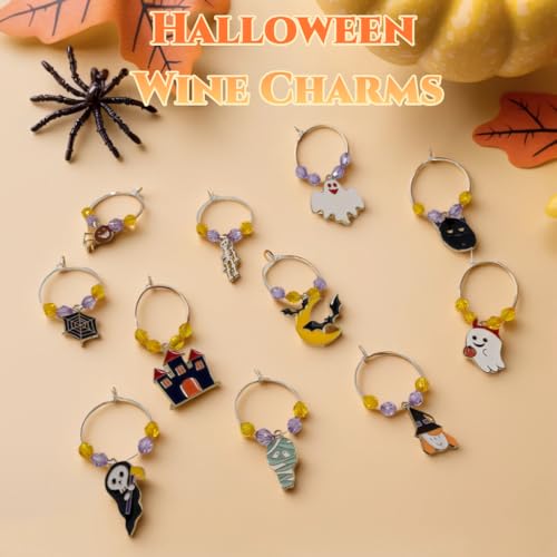 Halloween Wine Glass Charms Set - 50 Reusable Drink Markers for Stemware, DIY Wedding & Bachelorette Party Accessories