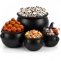 Black 4-Piece Halloween Witch Cauldron Bucket Set - 12, 10, 8 & 6 Inch Sizes