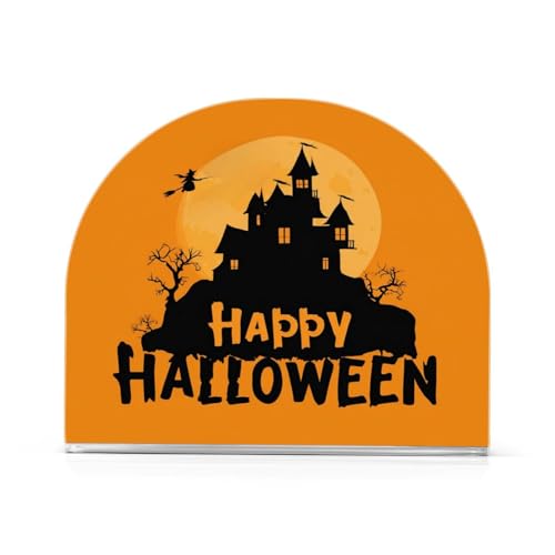 Halloween Witch Castle Orange Napkin Holder - Acrylic Standing Dispenser for Kitchen & Dining Tabletop Halloween Decor
