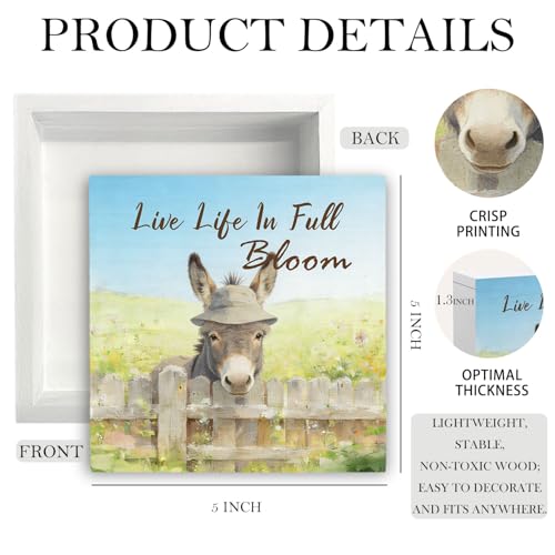 Rustic Wooden Donkey Sign - Farmhouse Desk Decor, 5x5 Inch