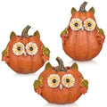 Fall Pumpkin Decor Small Fake Pumpkins with Owl Face - Orange Resin Set of 3