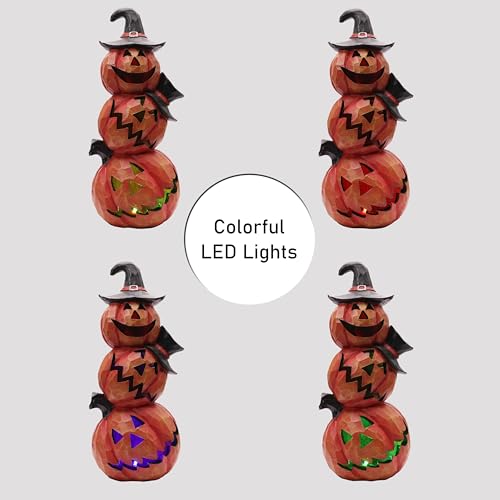 Light Up Evil Pumpkin Halloween Decoration 14 Inch Jack O' Lantern with Orange Hat Variation