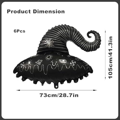 Black Wizard Hat Foil Balloons for Witch Party Decorations - 6 Pcs