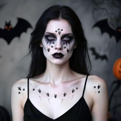 Halloween Black Face Stickers Gems for Makeup - Spider Bat Witch Rhinestones - Variation: Black Halloween