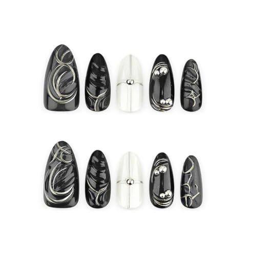 Black Y2K Press On Nails Medium Almond Gothic False Nails Style-20