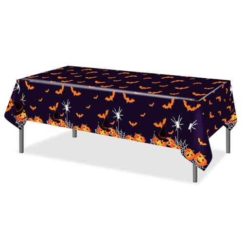 Halloween Plastic Tablecloths 54x87 Inches - Spooky Pumpkin Ghost Design, Pack of 2