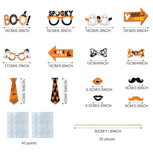 Halloween Ghost Photo Booth Props Set - Spooky Party Decorations, 30 Pieces