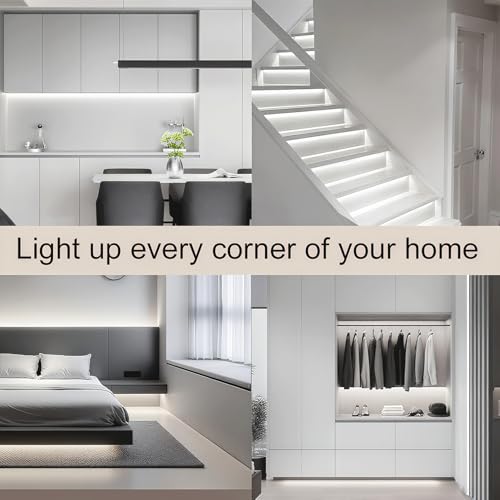ZSLAIFU 16.4ft COB LED Strip Light - Dimmable White Tape with Remote for Bedroom, Kitchen, Mirror - Variation: 16.4FT-Remote White