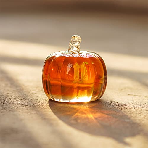 Hand Blown Crystal Pumpkin Figurine for Fall Harvest Decor - Brown Striped, 7.1cm