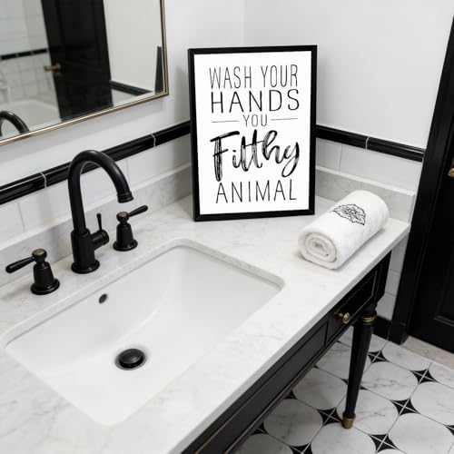 Bathroom Quotes Canvas Wall Art - Black and White Funny Handwashing Quote - 16x24 in - Variation of Bathroom Quotes / 16L x 24W