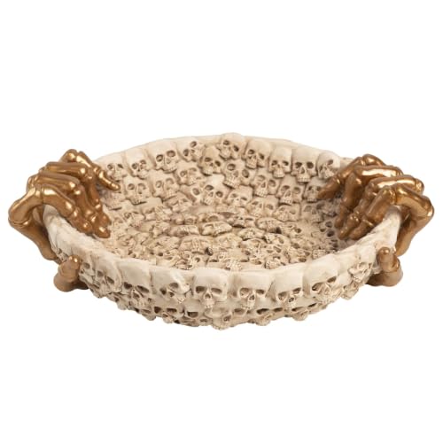 Spooky Skeleton Candy Bowl with Gold Skeleton Hands - Halloween Decor