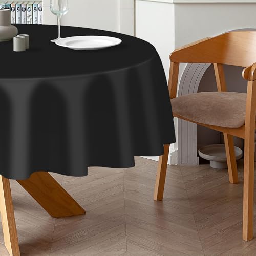 Disposable Black Round Plastic Tablecloth - 2 Pack, 84 Inch for Events & Parties - Variation of A1 Black / 2 Pack