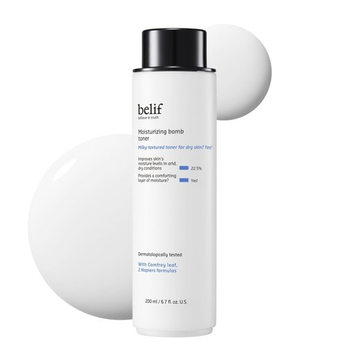 belif Niacinamide Hydrating Toner – Aqua Bomb Lightweight Cooling with Hyaluronic Acid, Soothing and Balancing Formula, Skin Barrier Repair, Korean Skincare (6.7 Fl Oz (Pack of 1), Milky Toner)