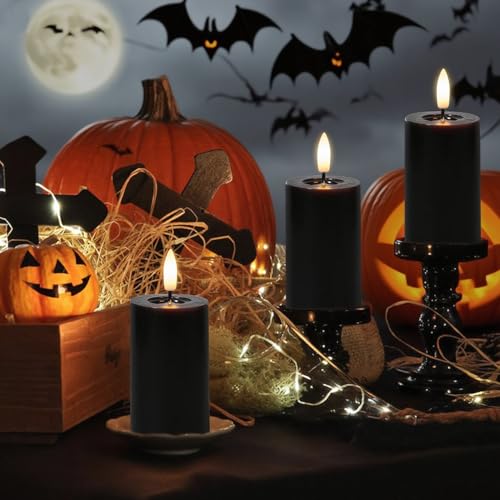 Halloween Mirror Surface Candles with Remote Timer - Black Set of 6