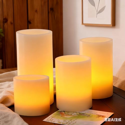 Ivory 3x3, 4, 5 & 6 Inch Flameless LED Candles with Timer - 4 Pack