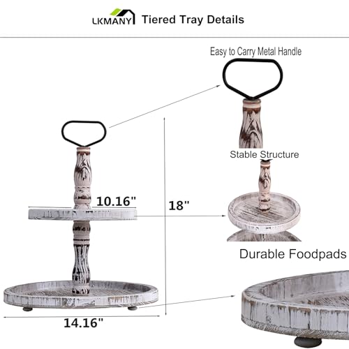 2-Tier Round Rustic Cupcake Stand with Handles - Cake Display & Dessert Tray