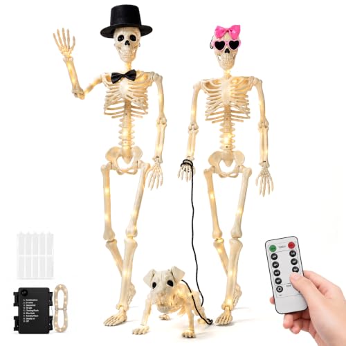 Lighted Halloween Skeleton Family Set - 36 Inch Spooky Yard Decor with Dog & Accessories
