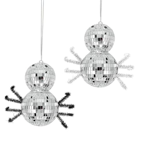 Halloween Spider-Shaped Disco Ball Ornament with Silver Silk Thread - Party & Home Decor