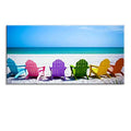 Beach Canvas Wall Art for Living Room - Blue Sea with Colorful Chairs 48" x 24"