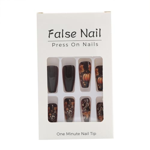 Halloween Press On Nails Medium Square Gradient Brown with Maple Pumpkin - Style19