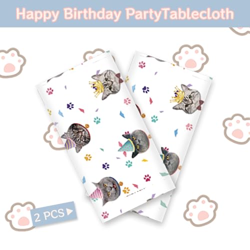 Pet Cat Party Tablecloth Set - Waterproof Disposable 70x51 Inches, 2-Pack