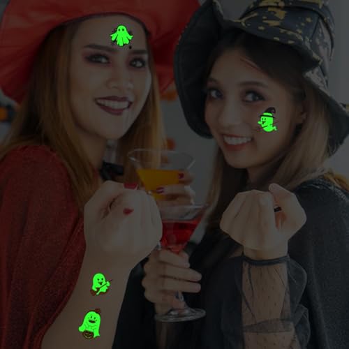 Glow in the Dark Halloween Ghost Tattoos - 12 Sheets, Waterproof & Long Lasting