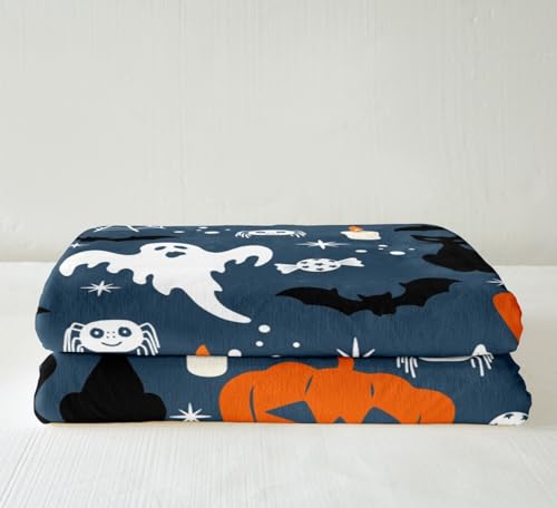 Halloween Sherpa Blanket Bat Pumpkin Ghost Fleece Throw 50x60 Inches - Blue Variation of THIS listing