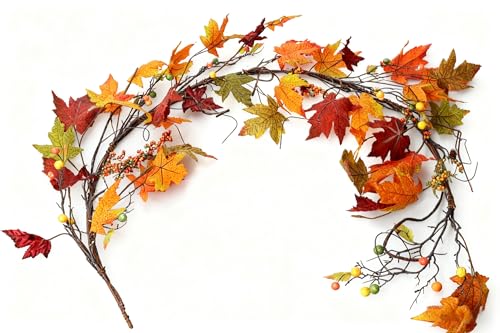 Fall Leaves Garland - 5.9 Ft Autumn Maple Leaf Decor for Indoor Outdoor Fall Decorations