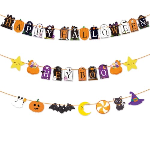 Kids Halloween Party Banner Set - Hey Boo & Happy Halloween Decorations