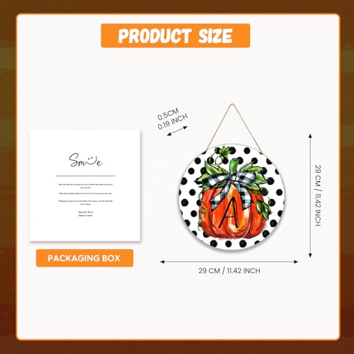 Smile Fall Thanksgiving Wooden Door Hanger with Monogram Letter A - Pumpkin Decor Variation A
