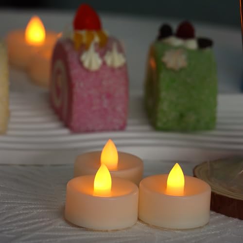 Battery Operated Flameless LED Tea Lights 24 Pack - Warm Amber, Flickering Candles for Decor