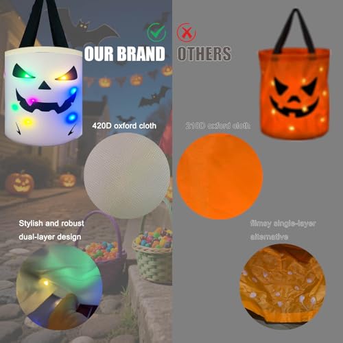 Halloween Light-Up Ghost Candy Bucket Trick or Treat Bag 1 Pack - Reusable Spooky Decor