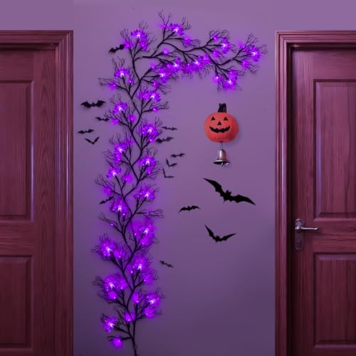 Purple Bat Halloween Vine Lights - 9 Ft, 8 Modes, Timer, Waterproof Indoor Outdoor Decor