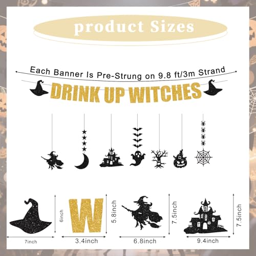 Gold Drink Up Witches Halloween Banner Garland - Pre-Strung Gothic Party Decor