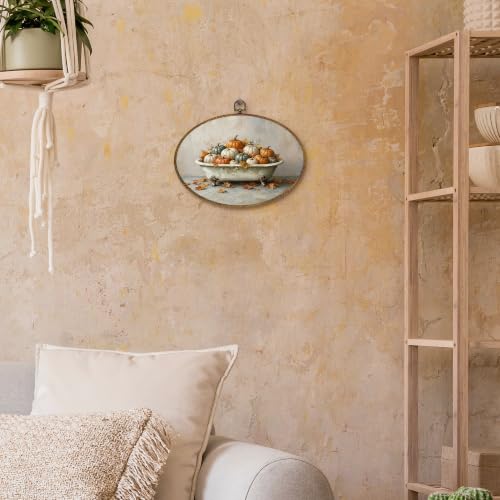 Fall Pumpkin Wall Art Decor - Oval Thanksgiving Bedroom Bathroom 11.4x8.6 Inch - Pumpkin 7