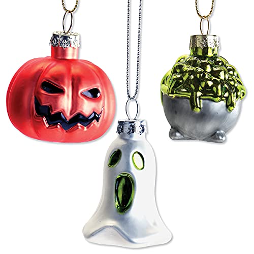 Halloween Glass Ornaments Set - 12 Hand Painted Holiday Decorations, Witch, Ghost & Jack O Lantern - Variation of THIS listing