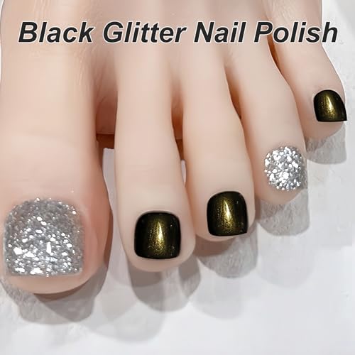 Black Glitter Nail Polish – 13ML Shimmer Finish Quick Dry No UV - Variation: Black Glitter